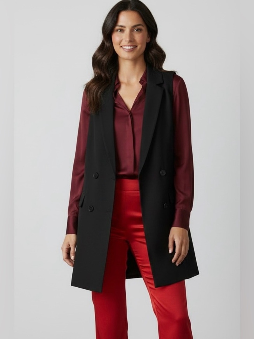 BCBGMAXAZRIA Black Double-Breasted Lapel Vest